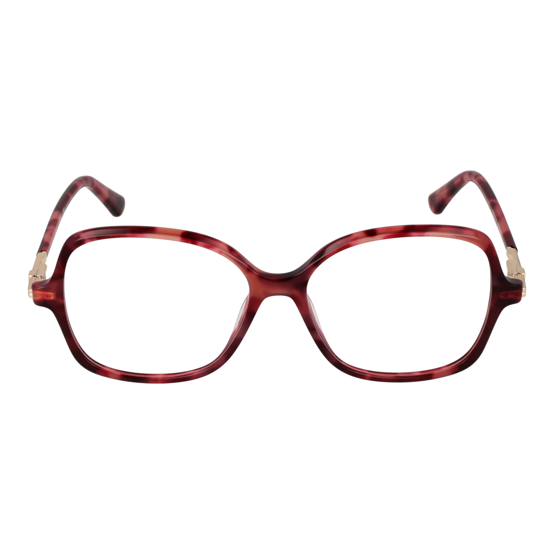 Red tortoiseshell square eyeglasses for Women with gold metal temples and lightweight plastic frame