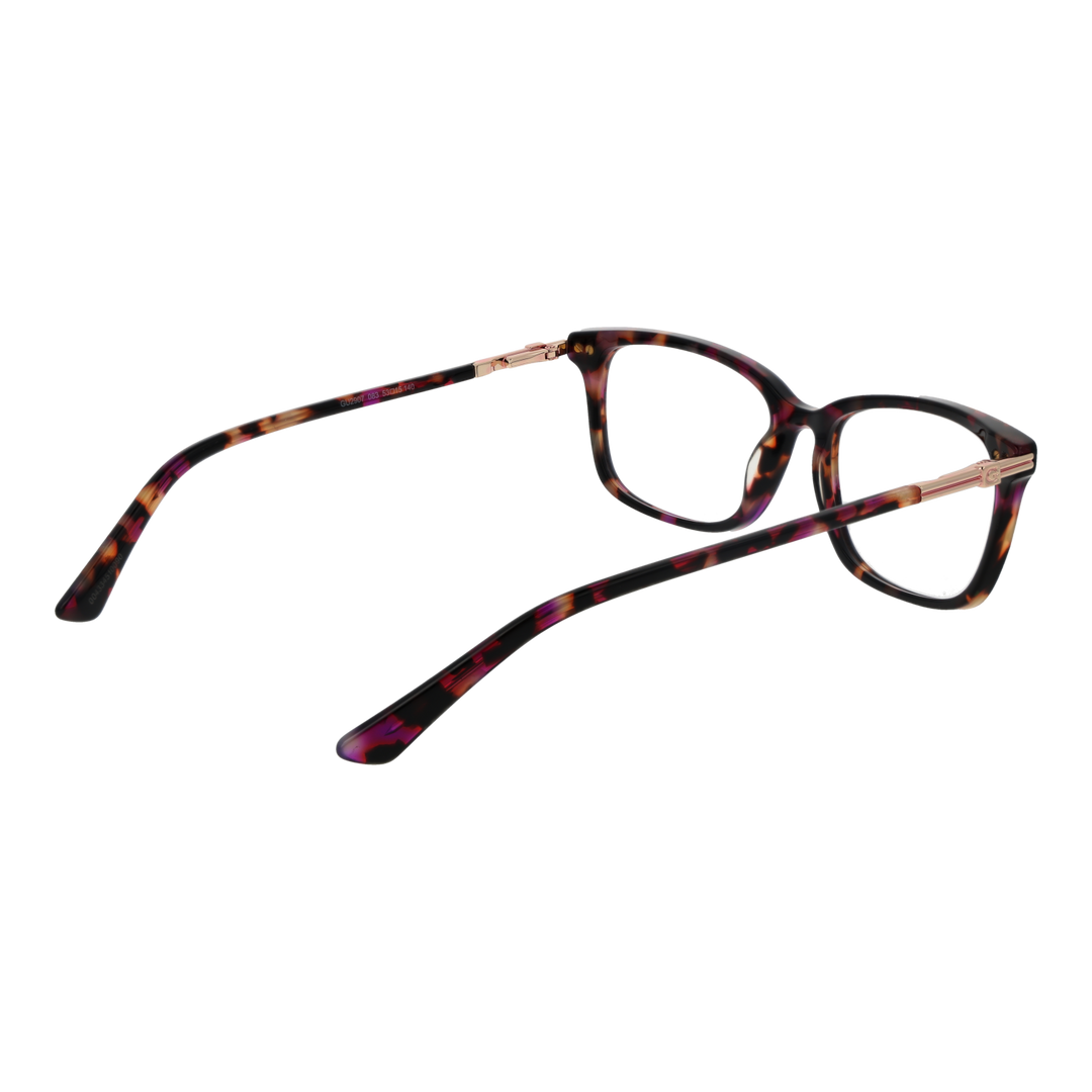 Tortoise shell rectangular eyeglasses for Women, brown black purple pattern, plastic frame, metal G hinge visible