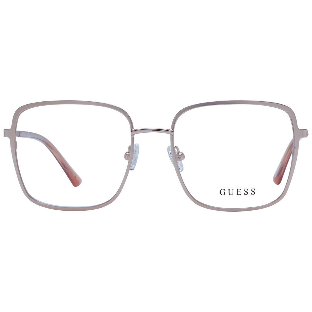Light pink thin metal eyeglasses with square lenses and adjustable nose pads on neutral background