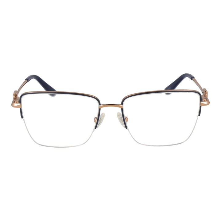 Gold metal full-rim rectangular eyeglasses with clear lenses and black temple accents featuring Guess logo