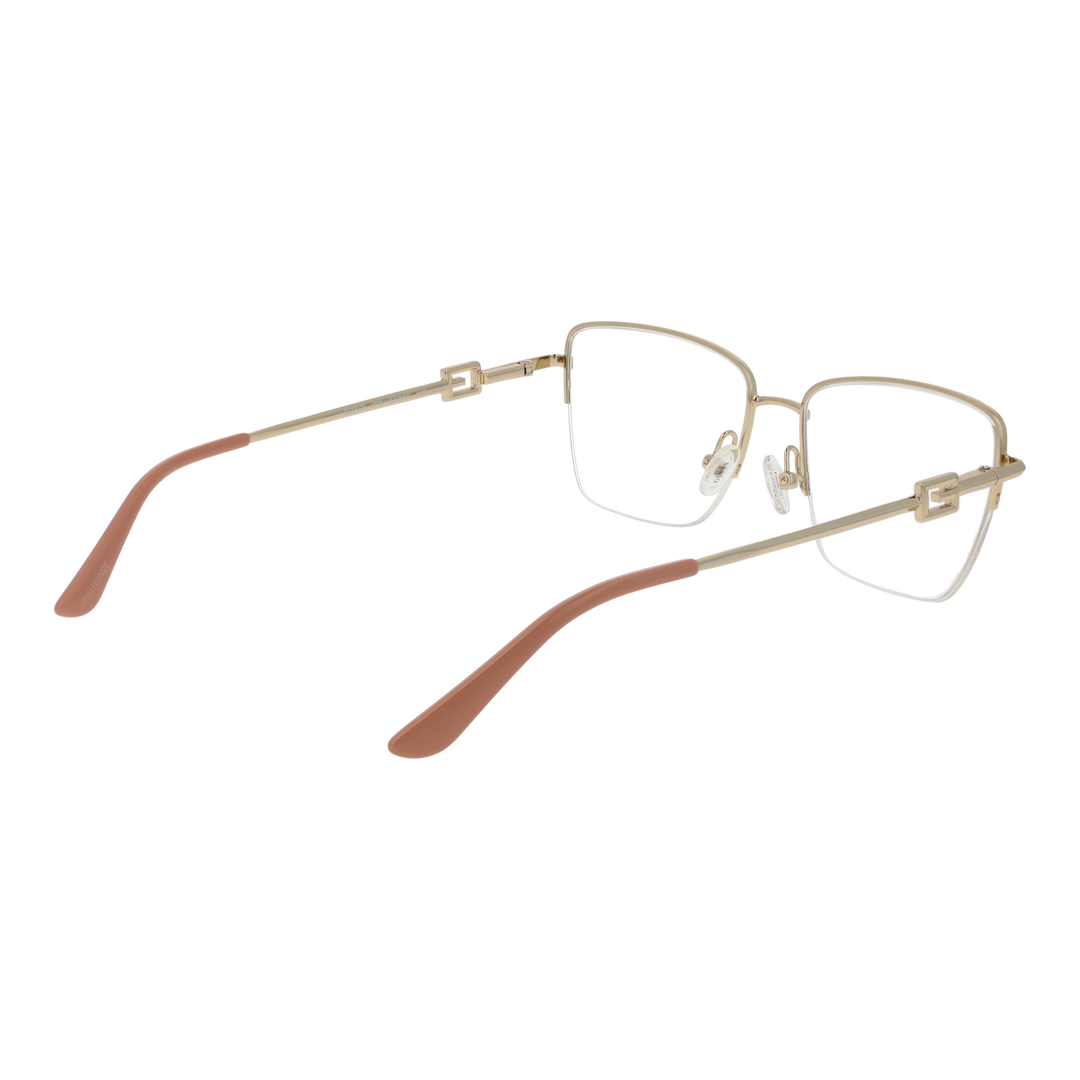 Gold metal square eyeglasses for Women with clear lenses and decorative G logo on temples