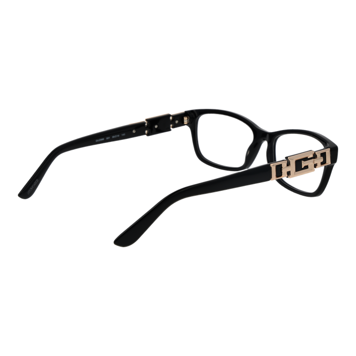Black plastic rectangular eyeglasses for Women with gold decorative hinge detail, modern full-rim profile