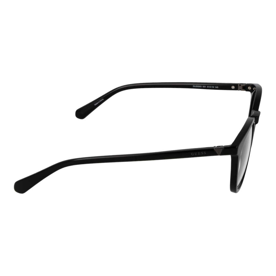 Unisex black full-rim rectangular eyeglasses in plastic with nose pads shown front-facing on neutral background