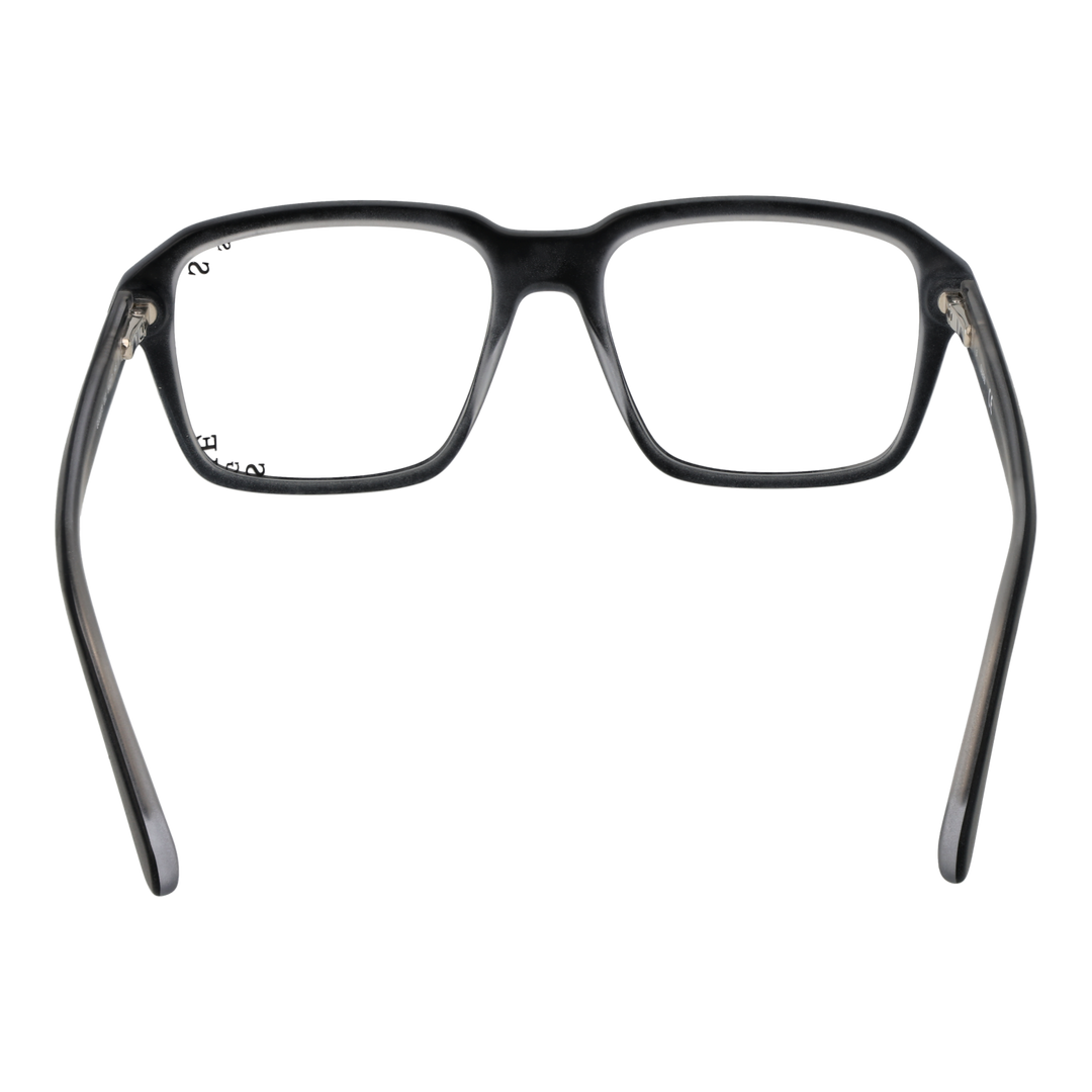 Black full-rim rectangular eyeglasses in plastic, modern Unisex frame shown three-quarter view on neutral background