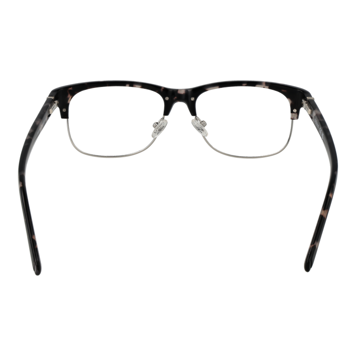 Unisex black and beige tortoiseshell semi-rim eyeglasses with rectangular lenses and metal nose pads
