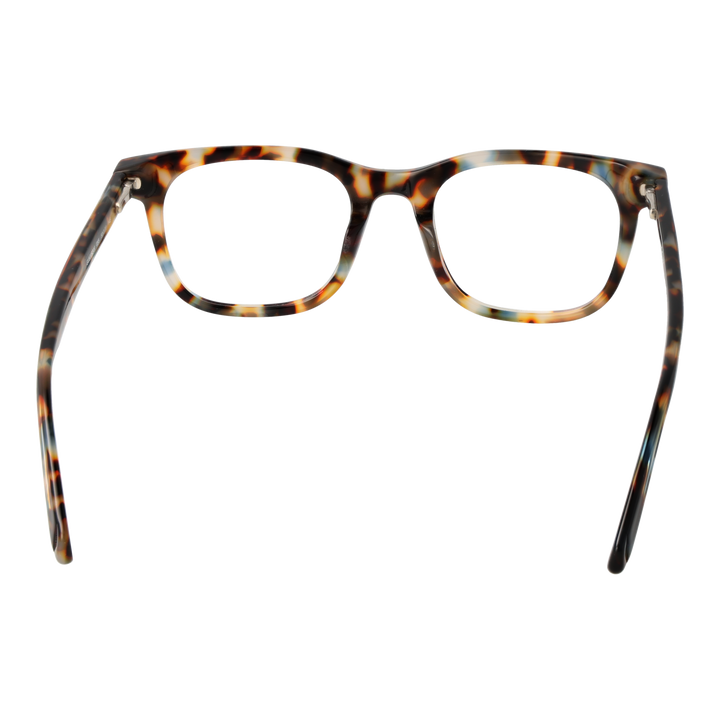 Unisex tortoiseshell rectangular full-rim eyeglasses in brown, black, and beige with curved temples
