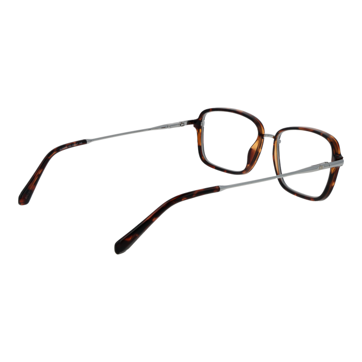 Unisex tortoise shell square eyeglasses with thin silver metal temples and plastic temple tips