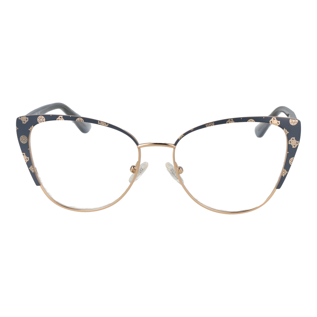 Black and gold patterned cat-eye eyeglasses for Women, metal temples, adjustable nose pads, front pattern visible