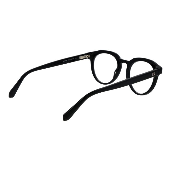Unisex black plastic round eyeglasses, full-rim frame, temple tips, front view on white background.
