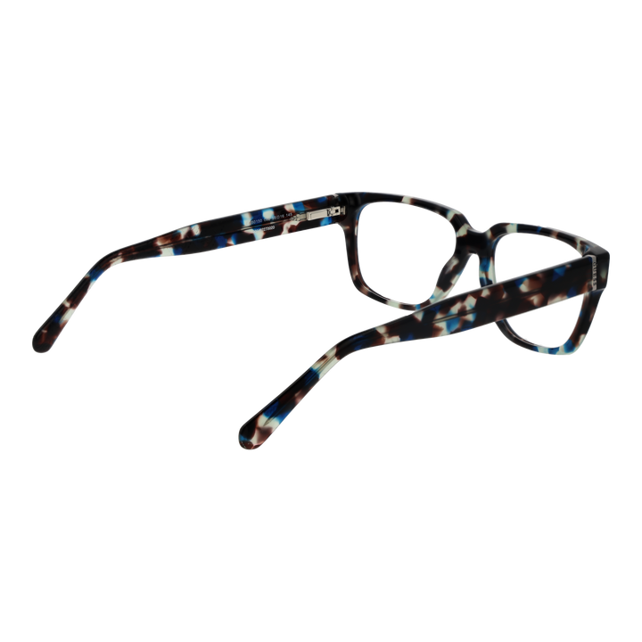 Unisex multicolor tortoiseshell rectangular eyeglasses in plastic frame, black brown blue white pattern
