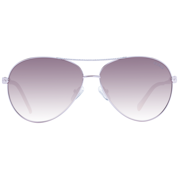 Silver metal aviator sunglasses with gradient purple lenses and rhinestones on the top bar