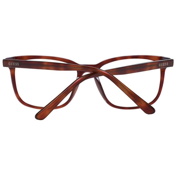 Tortoise brown rectangular full-rim eyeglasses in plastic with branded temple detail, Unisex style