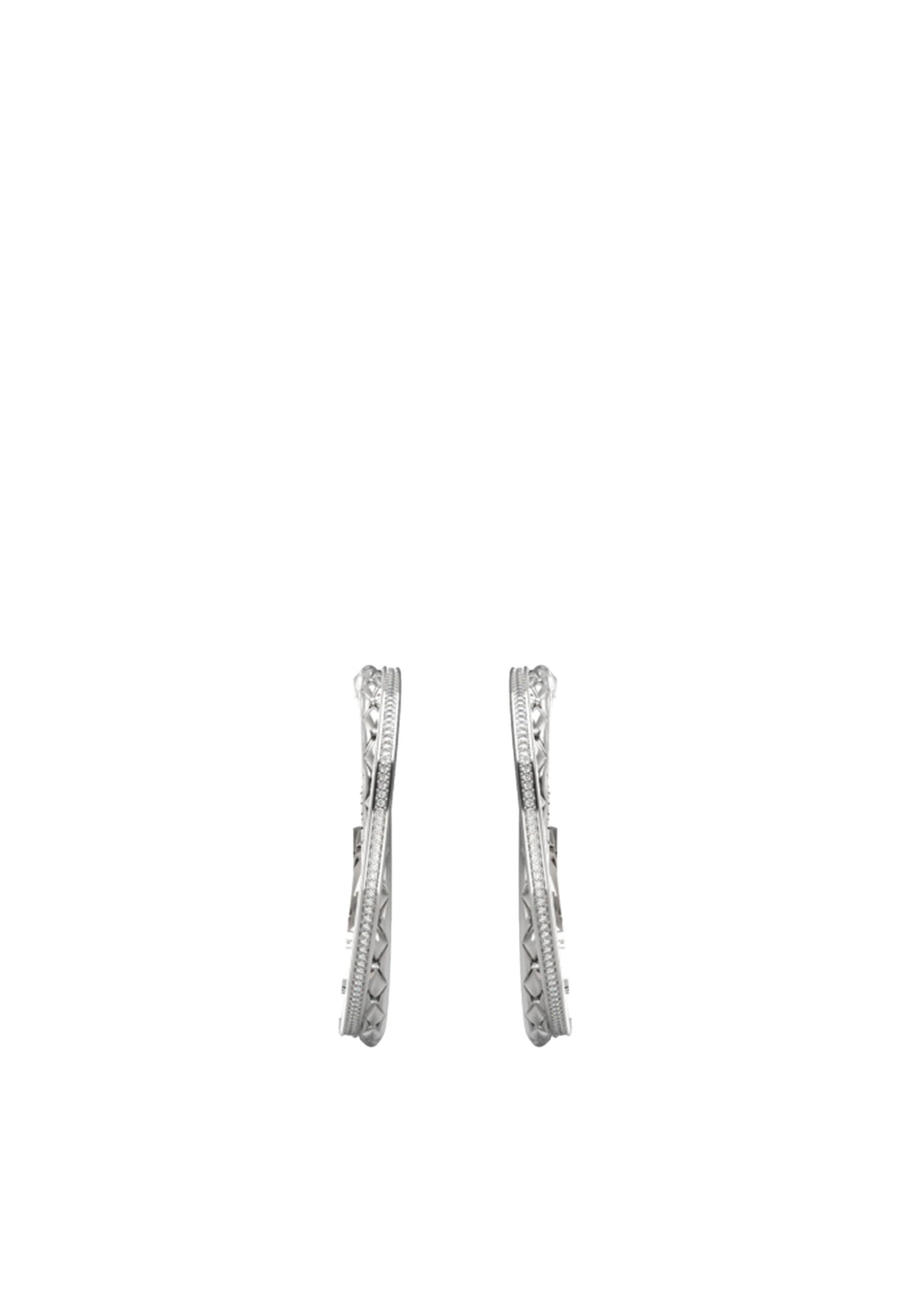 Pair of silver-tone textured hoop earrings with engraved pattern and hinge closure, modern design for Women