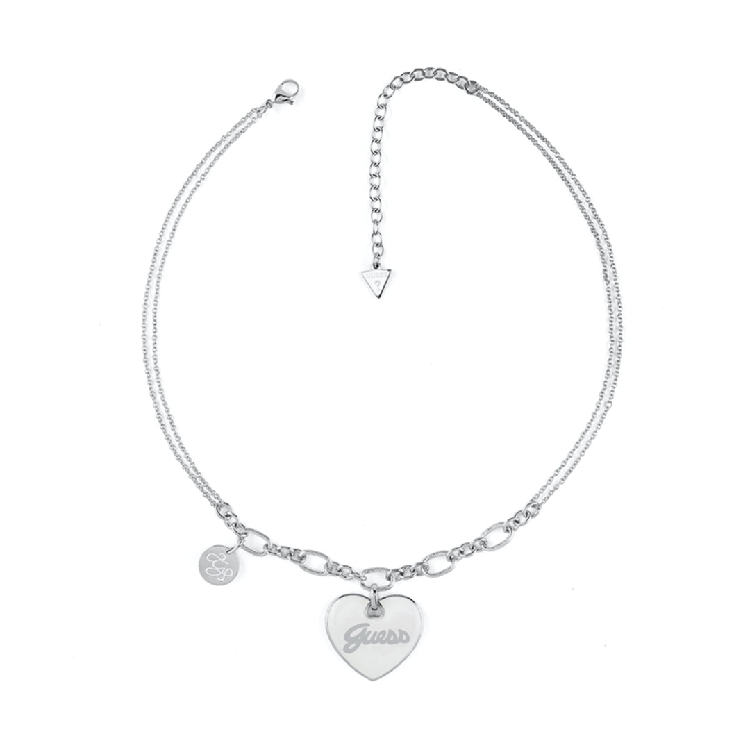 Silver heart pendant and round charm on delicate adjustable link chain for Women, minimalist design