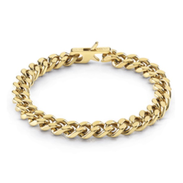 Gold chunky chain bracelet for Man featuring interlocking links and a secure clasp, shown on neutral background.