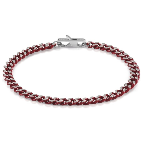 Silver metal chain bracelet with red accent links and secure clasp on white background, 200g