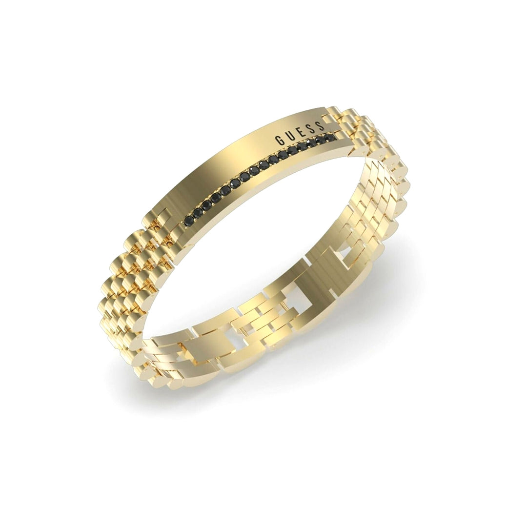 Gold link bracelet for Man with linked metal segments and black stone accents, polished finish