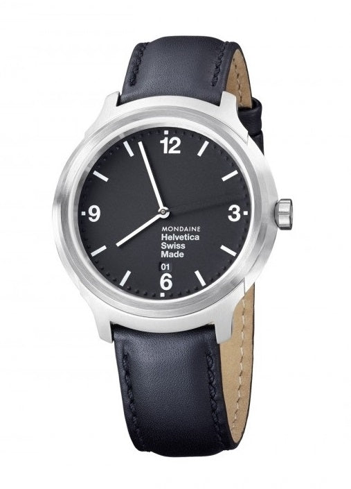 Mondaine Helvetica Black Leather Analog Watch