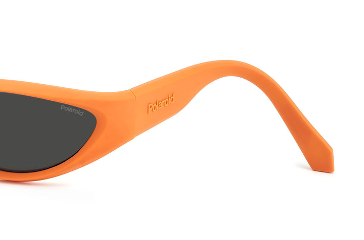 Unisex orange plastic cat-eye sunglasses, polarized lenses, sporty silhouette against neutral background