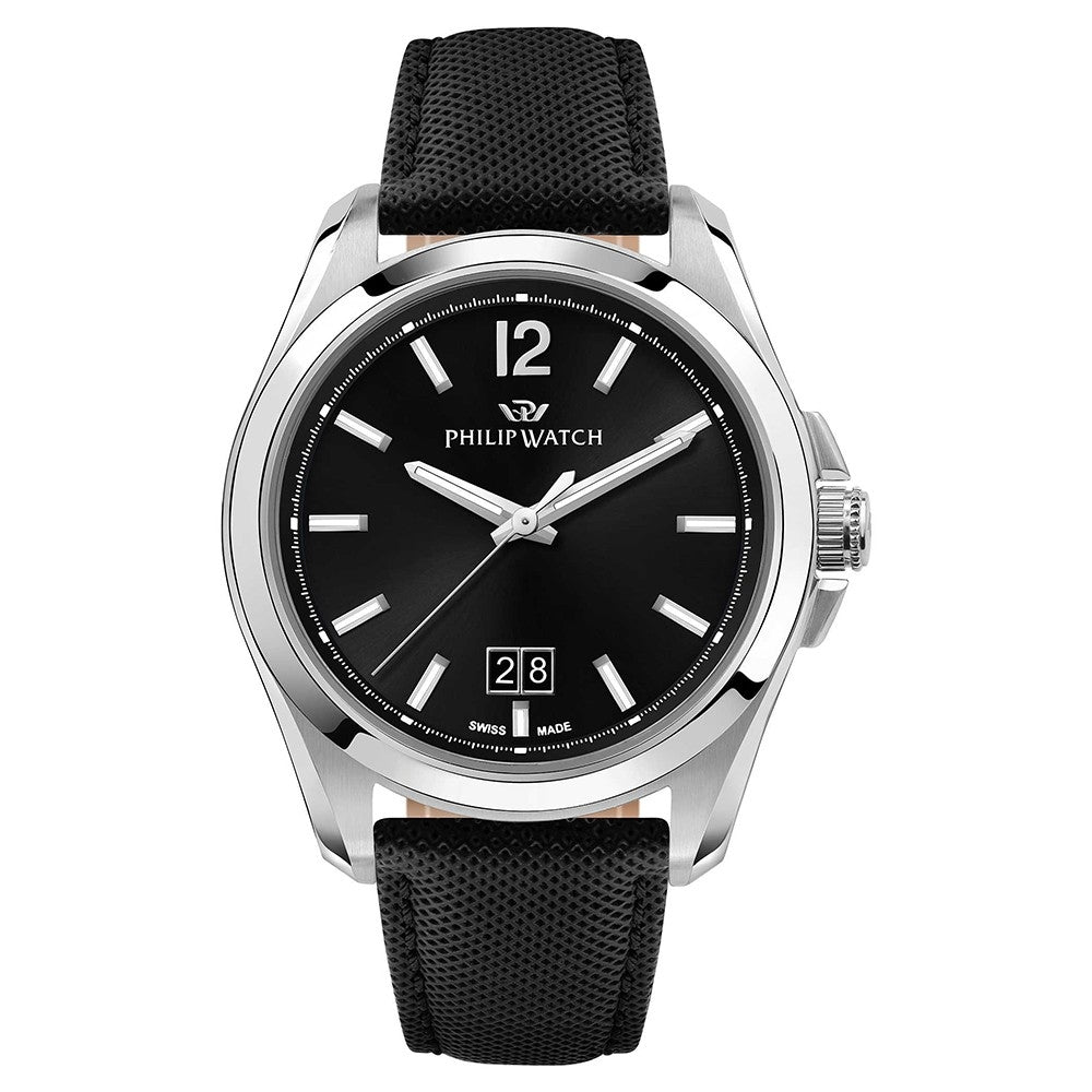 Philip Watch Swiss-Made Black Leather Timepiece