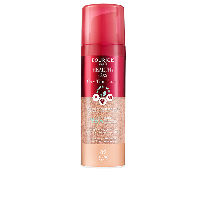 30 ml tinted serum bottle, medium tan shade, pump dispenser, dewy finish