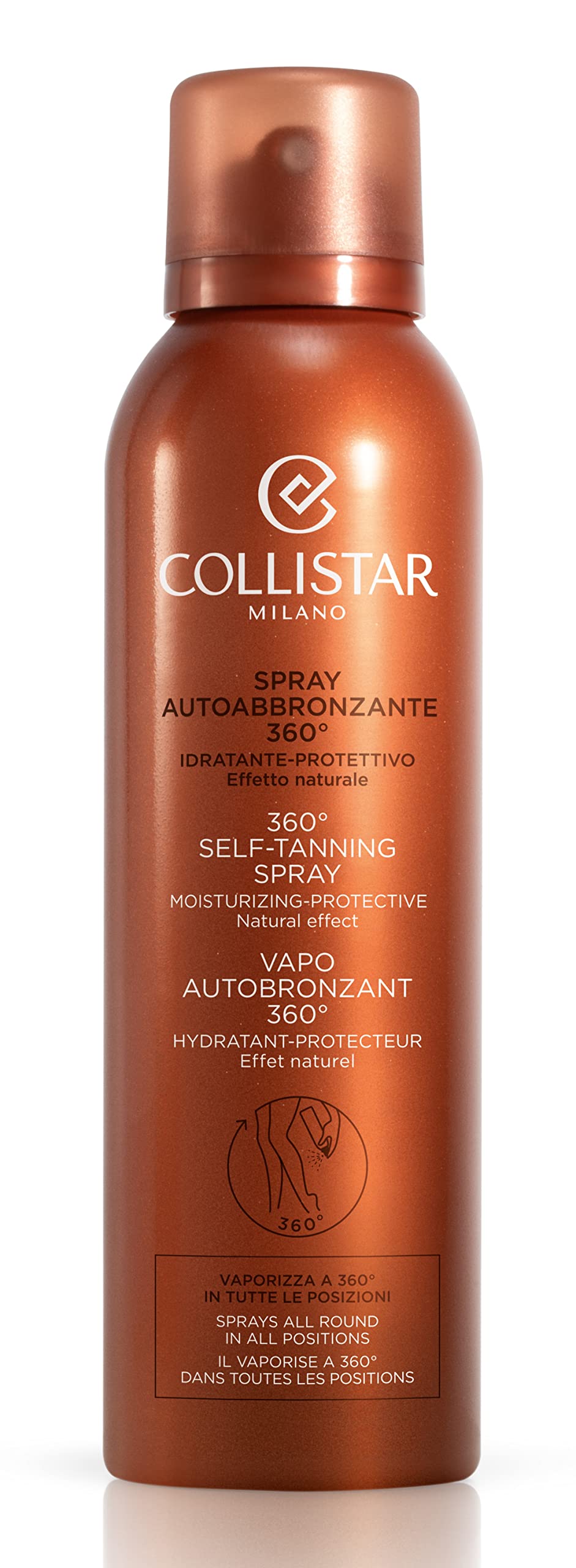 Collistar 360° Self-Tanning Spray Sunscreen: aluminium 360° self‑tanning spray canister, 150 ml, lightweight mist