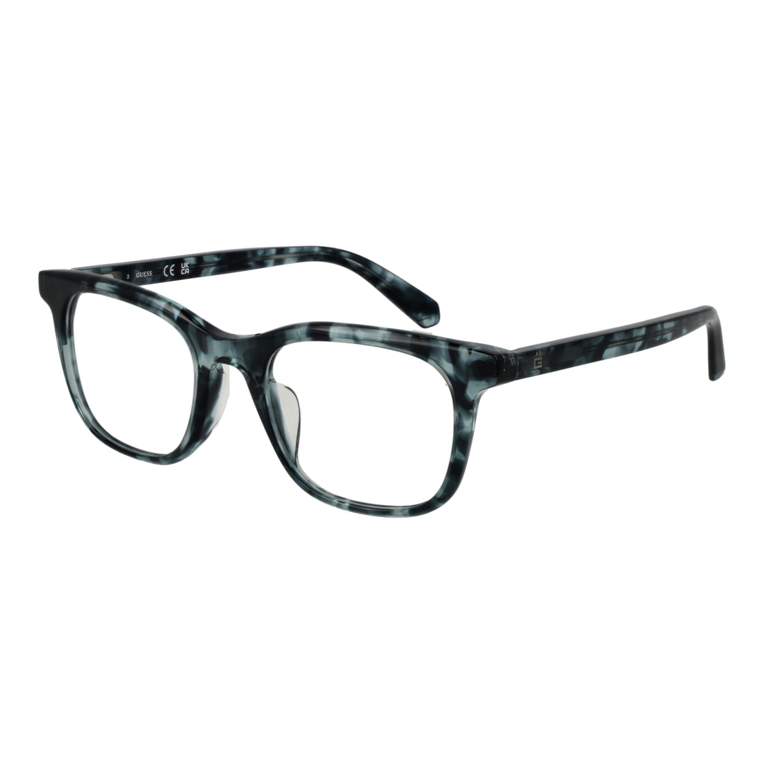 Unisex black and white marbled full-rim square eyeglasses in modern plastic, front view on neutral background