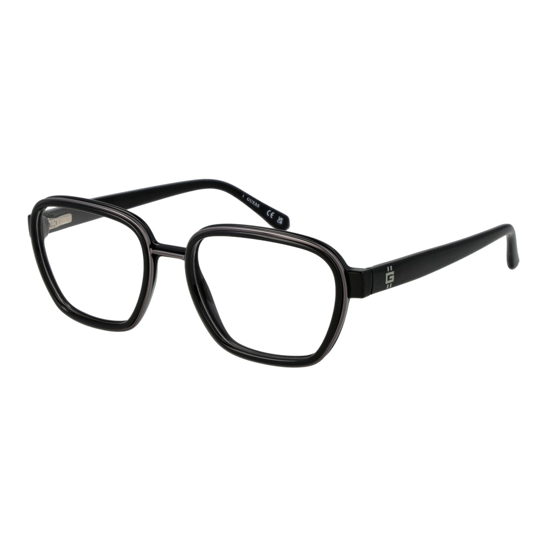 Matte black full-rim rectangular eyeglasses in plastic with clear lenses, modern thick frame, Unisex