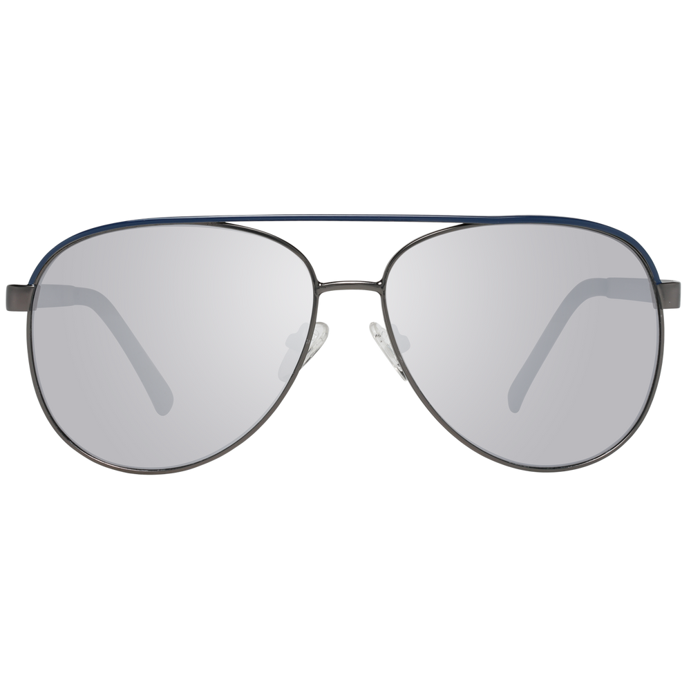 Unisex metal aviator sunglasses in blue-gray tones, double bridge, gradient lenses, adjustable nose pads