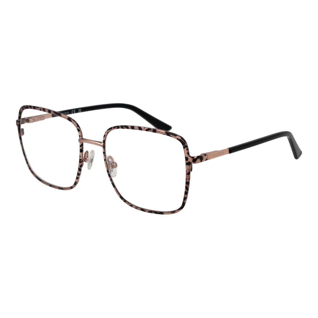 Pink-and-black patterned metal square eyeglasses for Women with adjustable nose pads and sleek temples