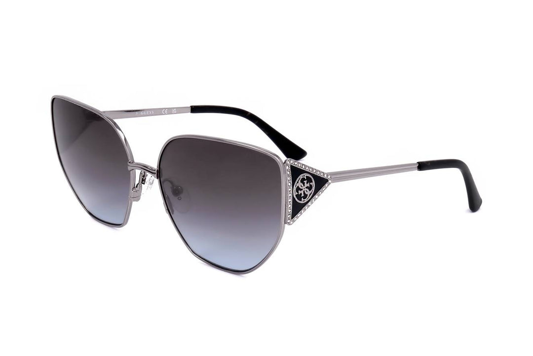 Silver aviator sunglasses for Women with gradient grey lenses and rhinestone triangular side accents