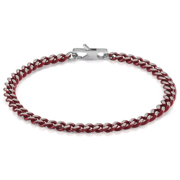 Silver metal chain bracelet with red accent links and secure clasp on white background, 200g