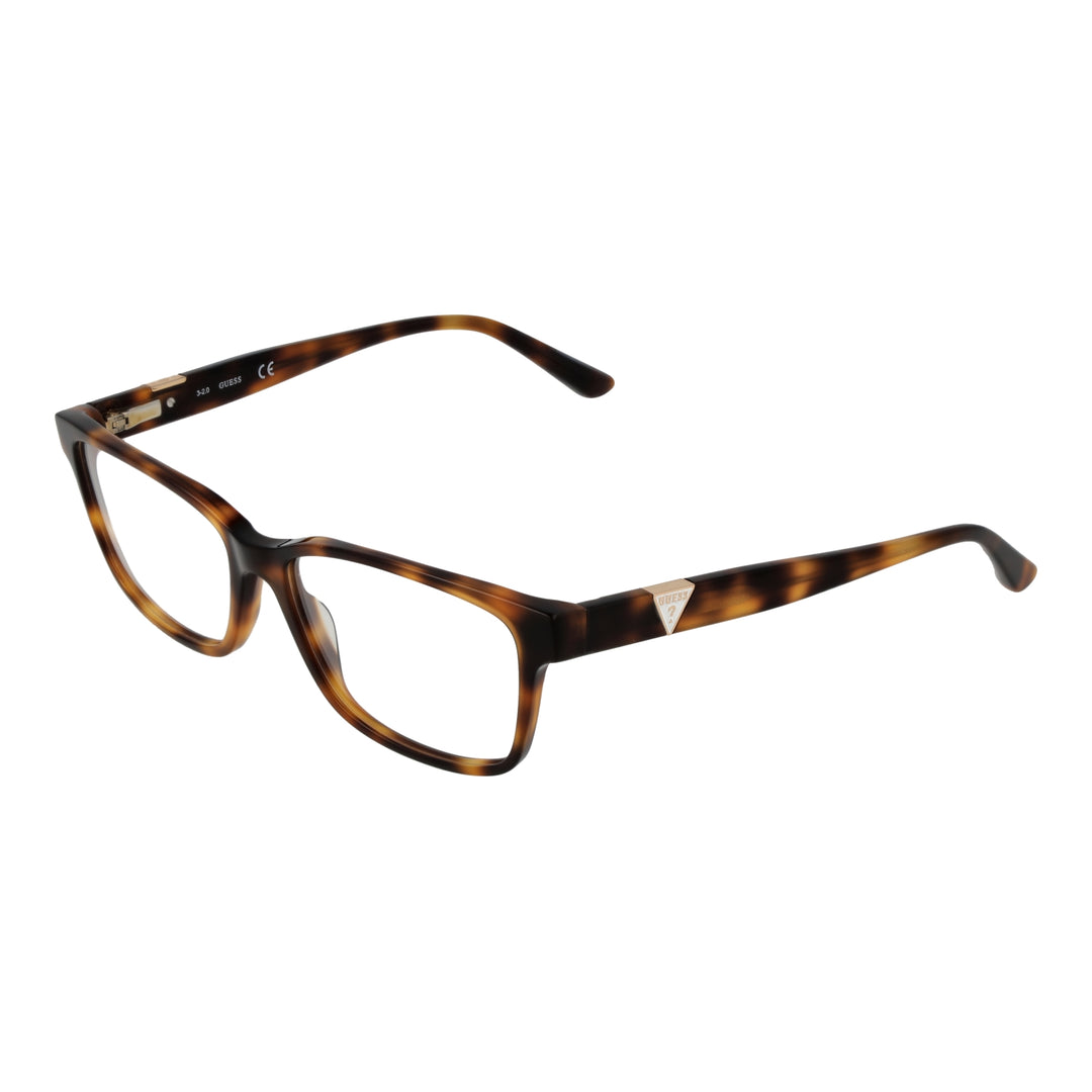 Tortoise brown full-rim rectangular eyeglasses in plastic with metal logo on temples, Unisex style