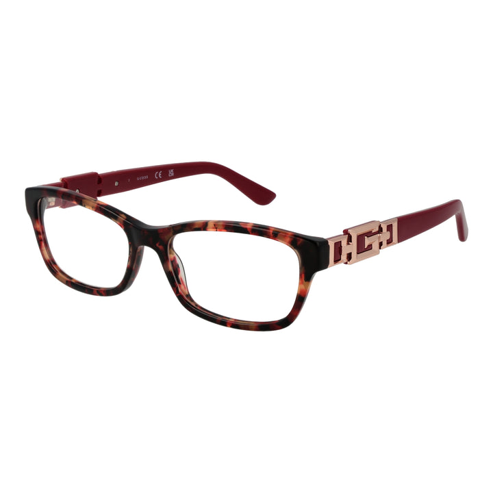 Tortoise shell rectangular eyeglasses for Women with red temples and gold-tone metal temple accents