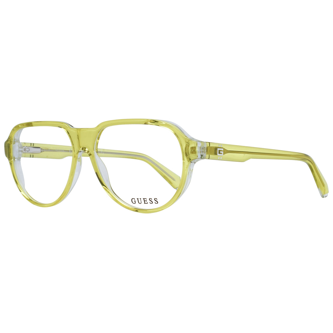 Unisex transparent yellow full-rim rectangular eyeglasses in plastic with logo on temple and lens