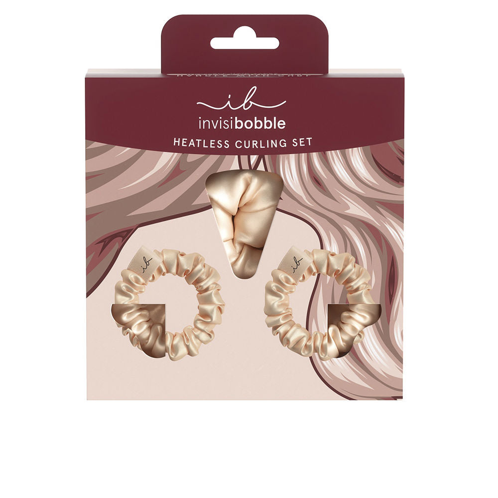 Three-piece fabric heatless curling set, soft covers, flexible cores, packaged kit