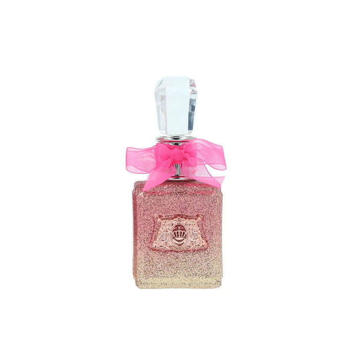 30 ml rosé metallic glass perfume bottle with fuchsia bow, floral fragrance