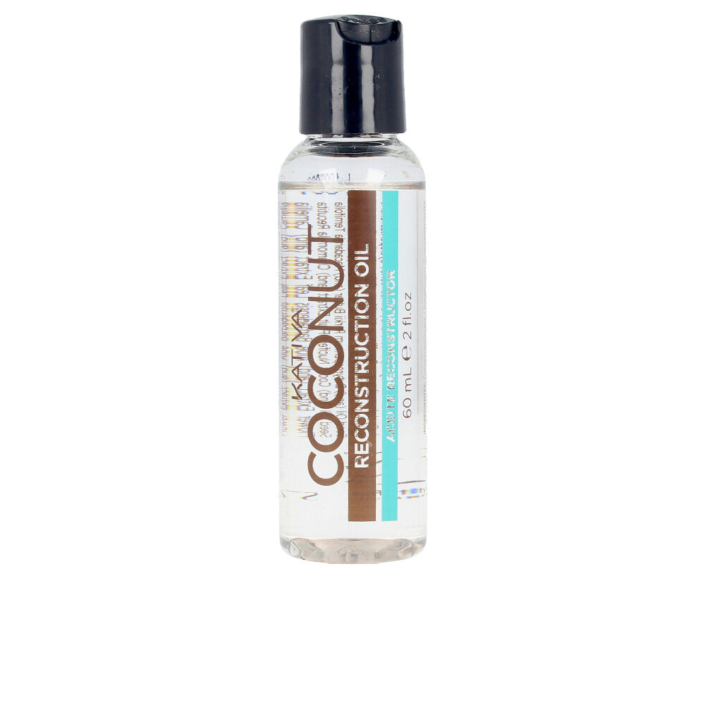 Bottle of lightweight reconstruction hair oil with coconut and argan ingredients, Unisex