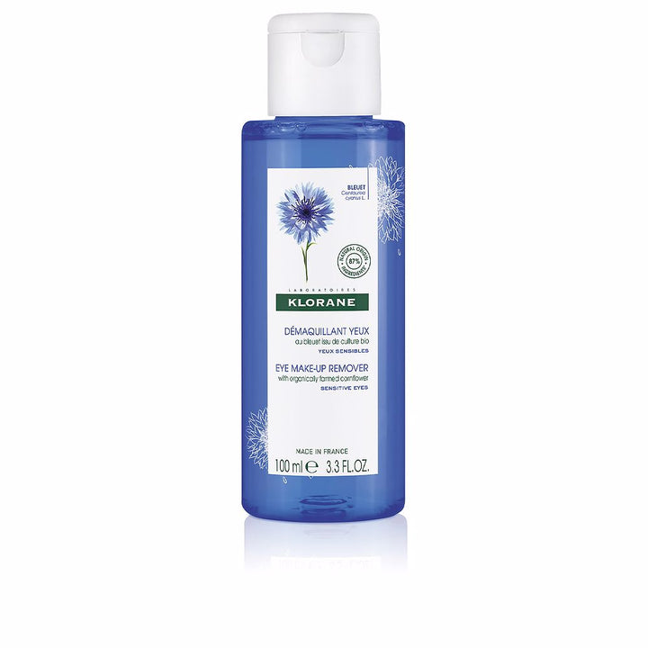 200 ml bottle of cornflower eye make‑up remover, clear liquid, for sensitive Unisex use