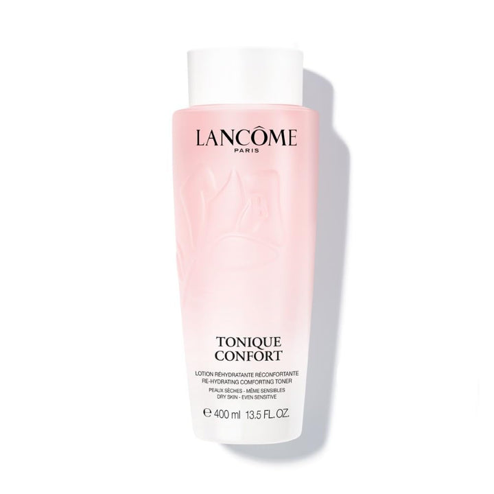 Lancôme Hydrating Comfort Toner in clear bottle, soothing botanical hydration