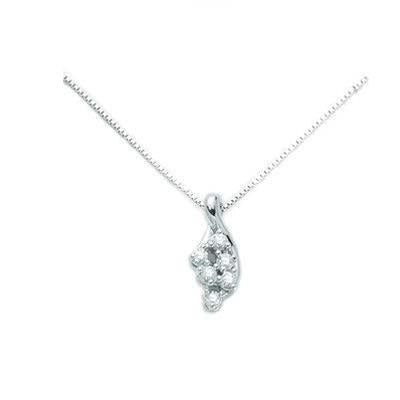Platinum pendant necklace with clustered diamonds on delicate chain against neutral background