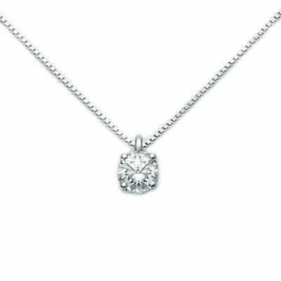 Delicate silver pendant necklace with single prong-set clear solitaire gemstone on fine chain for Women