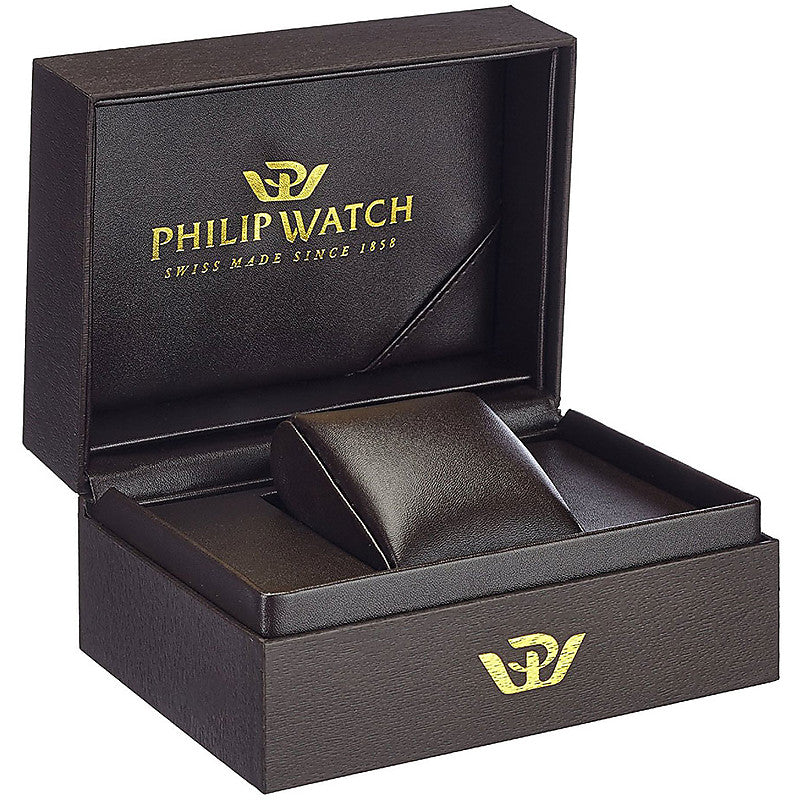 Silver stainless steel analog watch with metal bracelet, silver dial, black hands, and date display on wrist