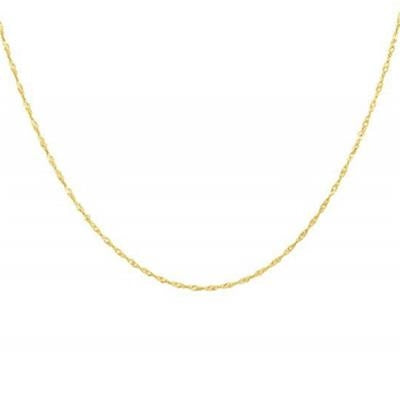 Slim gold twisted rope chain necklace on a neutral backdrop, thin texture and lobster clasp visible