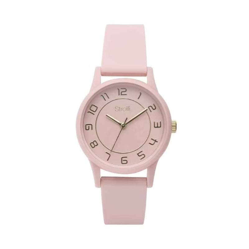 Stroili Pink Minimalist Watch: women's watch face with numerical markers and three hands on simple strap