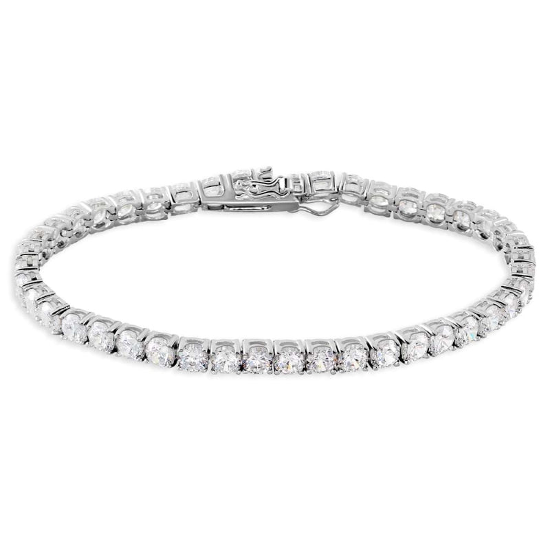 Stroili Silver Tennis Bracelet: bracelet with round clear gemstones set in a slim metal rail and clasp closure