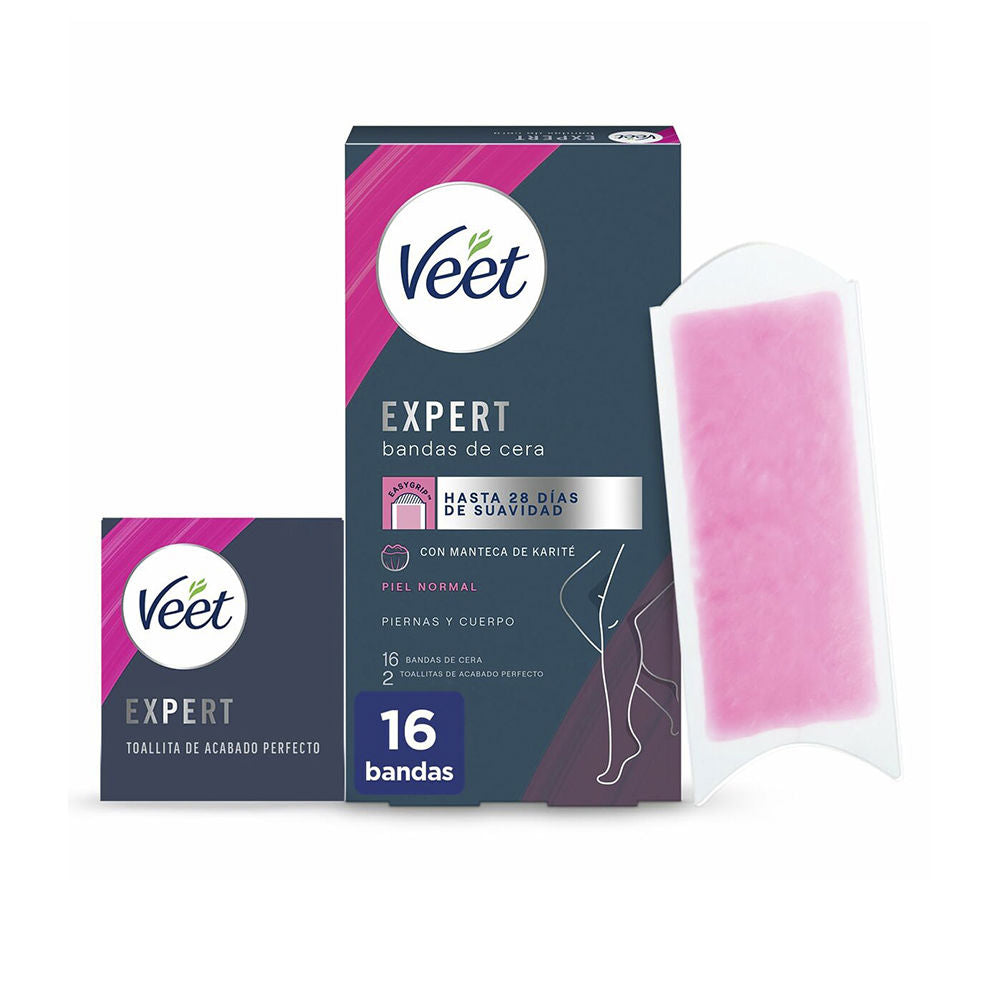 Box of Veet Expert body wax strips enriched with shea butter for smooth skin